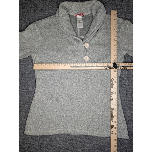 The North Face Shawl Neck Fleece Pullover Womens Small Heather Gray Button Logo - Picture 5 of 8
